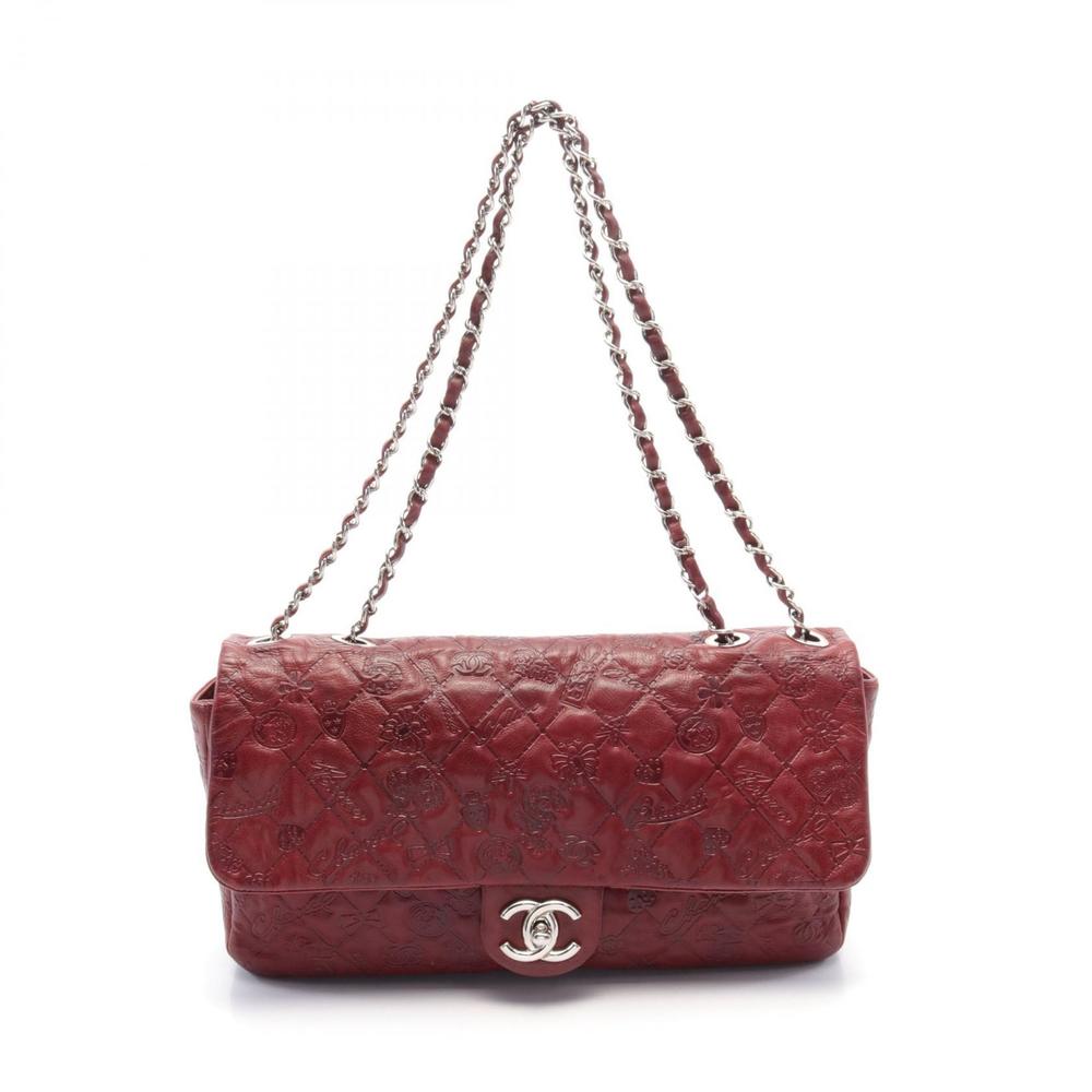 CHANEL Icon Shoulder Bag Leather Bordeaux